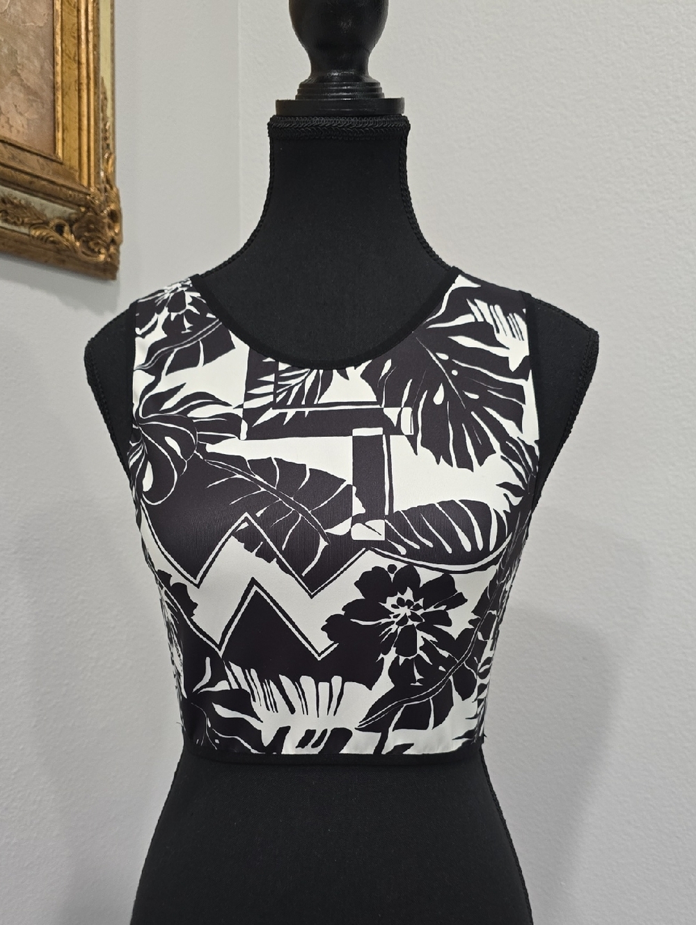 Le Superbe Reversible Tropical Crop Top XS Black White Orange